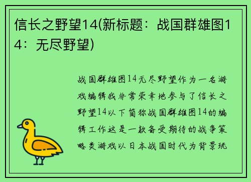 信长之野望14(新标题：战国群雄图14：无尽野望)
